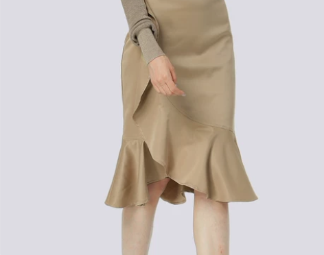 欧货半身裙春季女高腰中长款显瘦卡其荷叶边不...