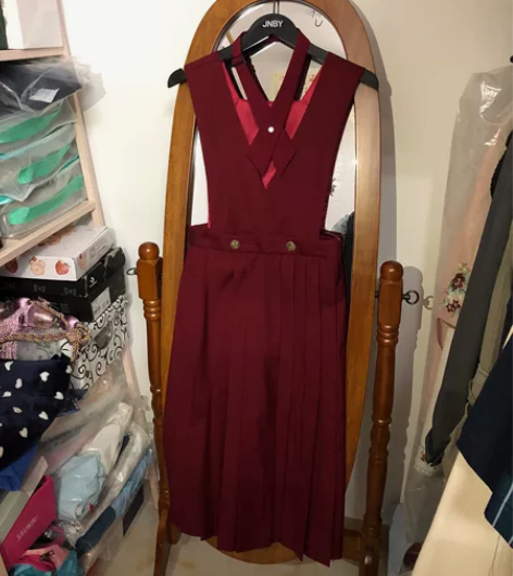 羊咩咩三月春原创jk制服护奶裙正版酒红色学...