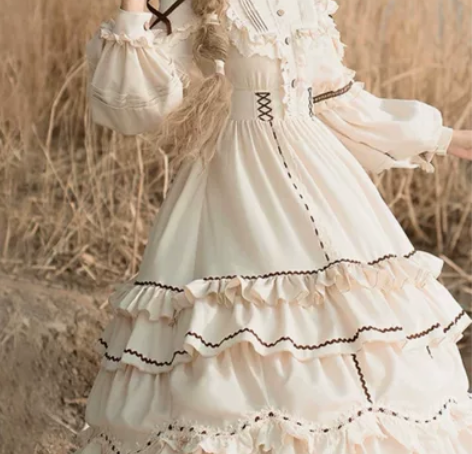 春侣牧羊女长袖OP连衣裙原创Lolita设...