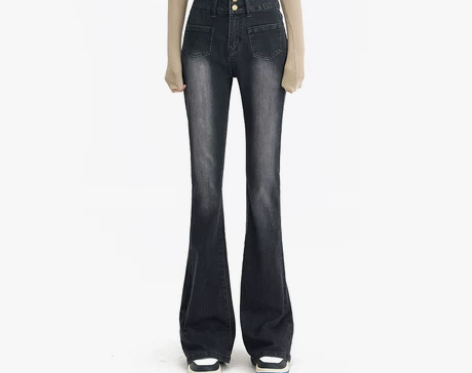 辣目子黑黑灰微喇牛仔裤女春季2023设计感...