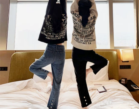 大码牛仔裤女直筒宽松胖mm裤子高腰显瘦九分...