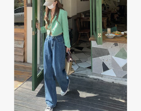 白水女 高腰阔腿牛仔裤女秋2021年新款百...