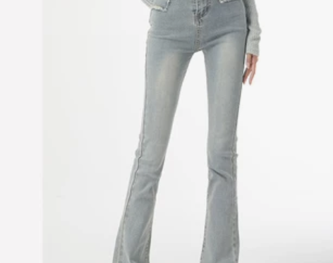 美式复古微喇牛仔裤女秋季2022年高腰修身...