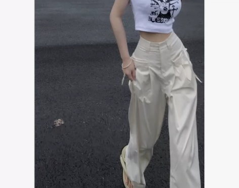裤子女秋冬加绒慵懒小众美式日系高腰运动工装...