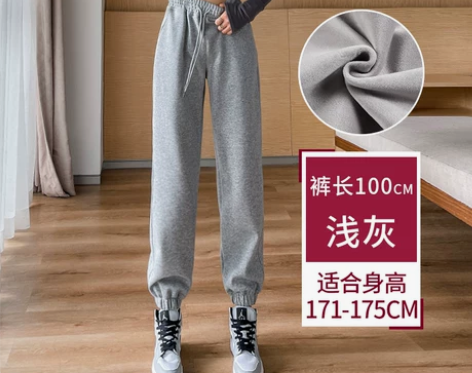 灰色加绒运动裤女外穿束脚羊羔绒休闲裤子新款...
