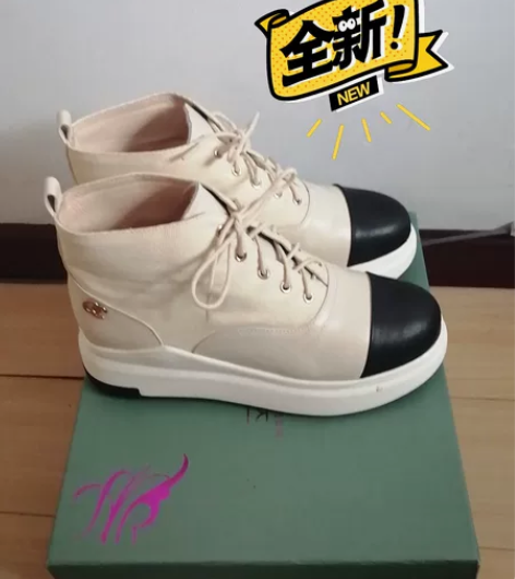 全新内增高布面拼接皮面休闲鞋，鞋内里是皮的...