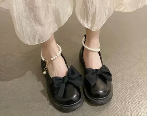 玛丽珍鞋女新款仙女风蝴蝶结珍珠厚底防滑百搭...