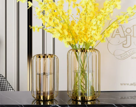 跳舞兰仿真花束高品质假花客厅摆件黄色干花插...