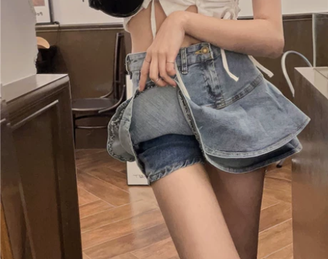 荷叶边牛仔半身裙女2021夏季新款高腰设计...
