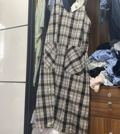 zara背带裙吊带裙连衣裙格子裙复古清新韩...