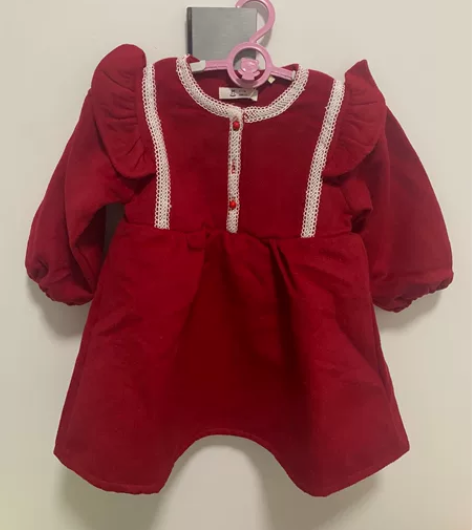 秋冬女童加绒连衣裙宝宝拜年服红色洋气礼服学...