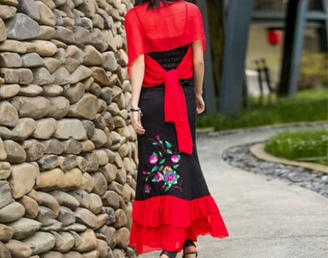 花制作/蔓舞/新款原创设计修身包臀裙子民族...