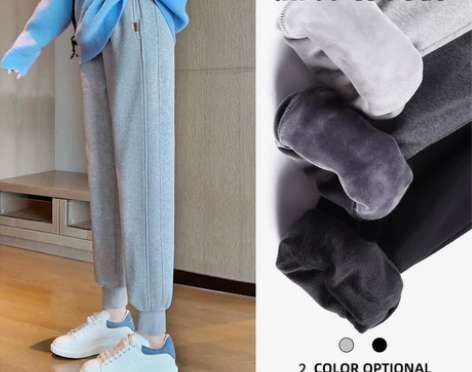 灰色加绒运动裤女秋冬2022新款宽松束脚