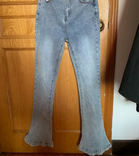 2022年春季新款显腿长高腰显瘦弹力微喇叭...