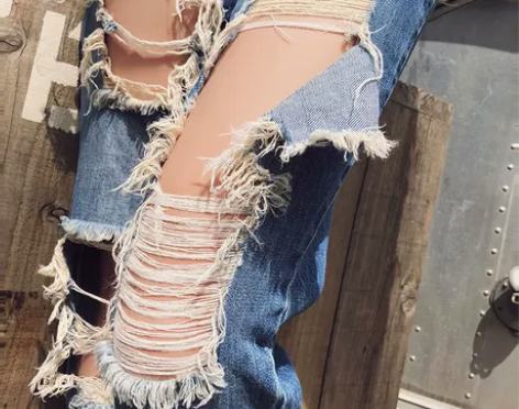 大破洞牛仔裤高腰宽松乞丐女夏季2019新款...