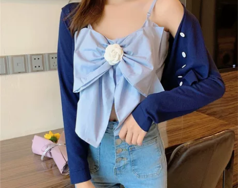 闲置小香风大蝴蝶结吊带背心女内搭夏性感短款...