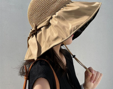防晒帽女夏季黑胶遮阳帽防紫外线大檐遮脸太阳...