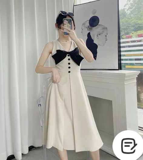 izp小香风泡泡袖法式v领连衣裙女夏设计感...