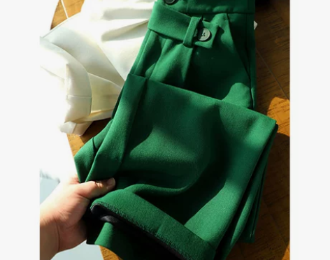 夏高级感绿色阔腿裤女高街垂感时尚洋气减龄百...