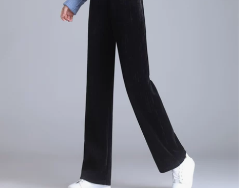 雪尼尔窄版阔腿裤女秋冬细条纹2022春秋新款高腰垂感直筒休闲...