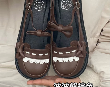 萌卡酱lolita原创lo鞋 波波熊 低跟...