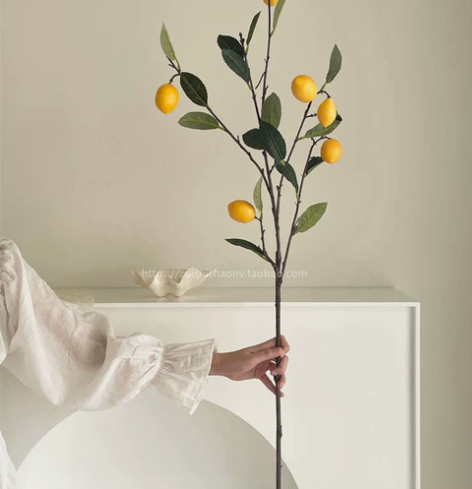 ins同款仿真柠檬果枝条插花简约室内软装花...