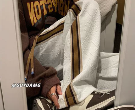 冬季新款休闲高街织带束脚裤子卫裤 网红穿搭...