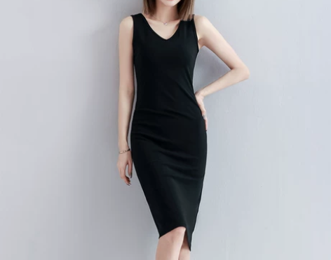 性感镂空露背无袖打底背心裙v领修身设计感炸...