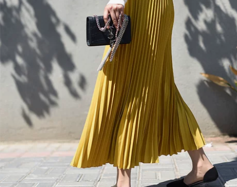 新款初秋港味半身裙风琴百褶裙中长款雪纺半身...