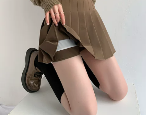 【两种长度】卡其色防走光百褶裙女秋棕色加长...