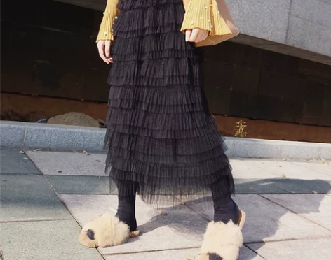 橙子家韩版层层木耳边网纱半身裙女长裙蕾丝蛋...