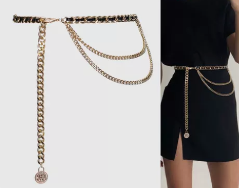 金属链条腰带女腰链细配饰装饰配西装裙子多层...