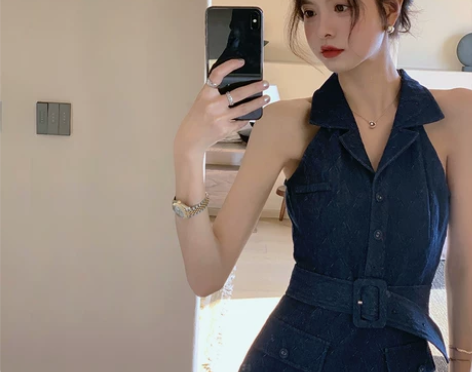 范智乔 牛仔连衣裙女高级感收腰修身显瘦无袖...