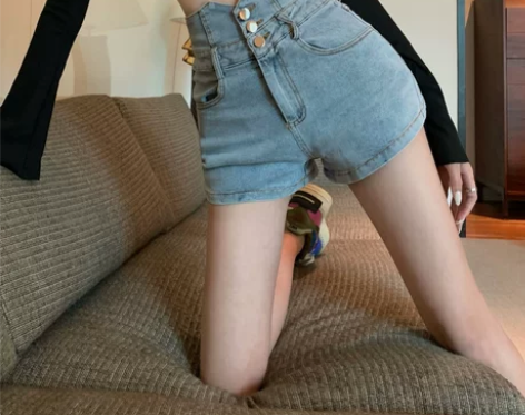网红心机牛仔短裤女夏辣妹高腰收腹a字显瘦别...
