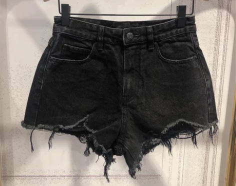 夏季2021新款高腰不规则毛边破洞显瘦阔腿...