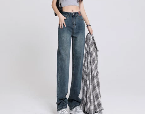 阔腿牛仔裤女冬季2022年新款高腰直筒宽松...