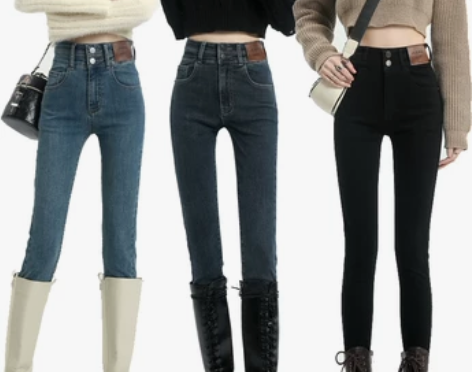 高腰蓝灰色牛仔裤女秋冬加绒2022新款爆