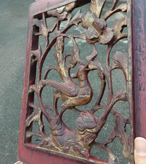 处理价，清代湖南湘工木雕花板一对，镂空工艺...