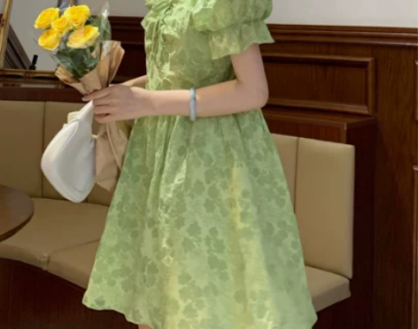 夏日会在晚餐后法式初恋甜美裙子女夏小清新绿...