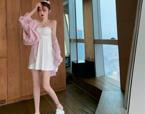 Q女家 吊带连衣裙女夏内搭桔梗裙收腰裙子短...
