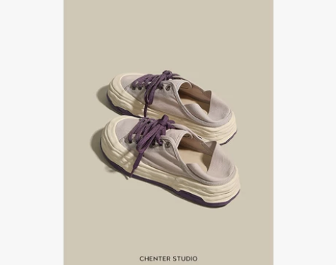 ?大码帆布鞋女41一43夏两穿溶解厚底薄款...