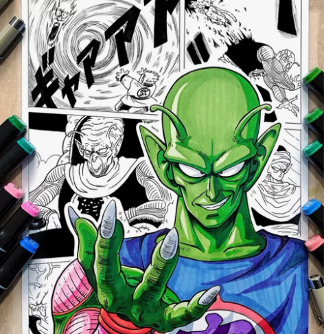 七龙珠大幅手绘比克大魔王 马克笔手绘 感兴...