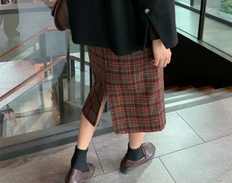 大码女装高腰格子裙复古半身裙秋冬显瘦a字中...
