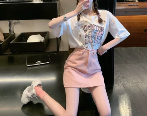 粉色牛仔裙半身裙小个子高腰显瘦bm裙a字裙...