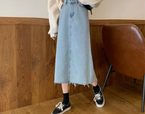 夏季牛仔半身裙中长款大码高腰显瘦百搭A字裙...