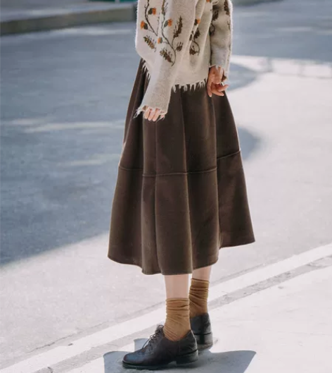 梦的马高腰半身裙复古毛呢加厚A字裙搭配毛衣...