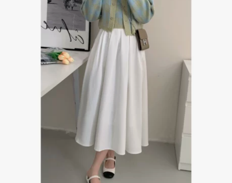 luna乔 高腰白色伞裙女2022春季新款宽松韩版a字百搭中...