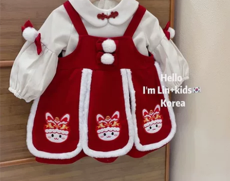 女童年服连衣裙秋冬款儿童春装甜美加绒吊带裙...