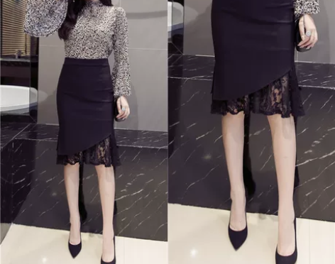 蕾丝半身裙包臀裙女夏装高腰职业中裙性感修身...