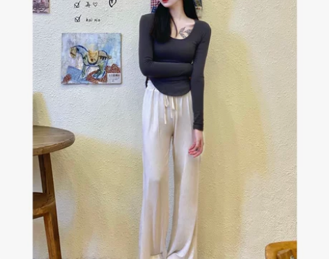 版型棒！垂感直筒休闲裤百搭显腿直松紧弹力腰...